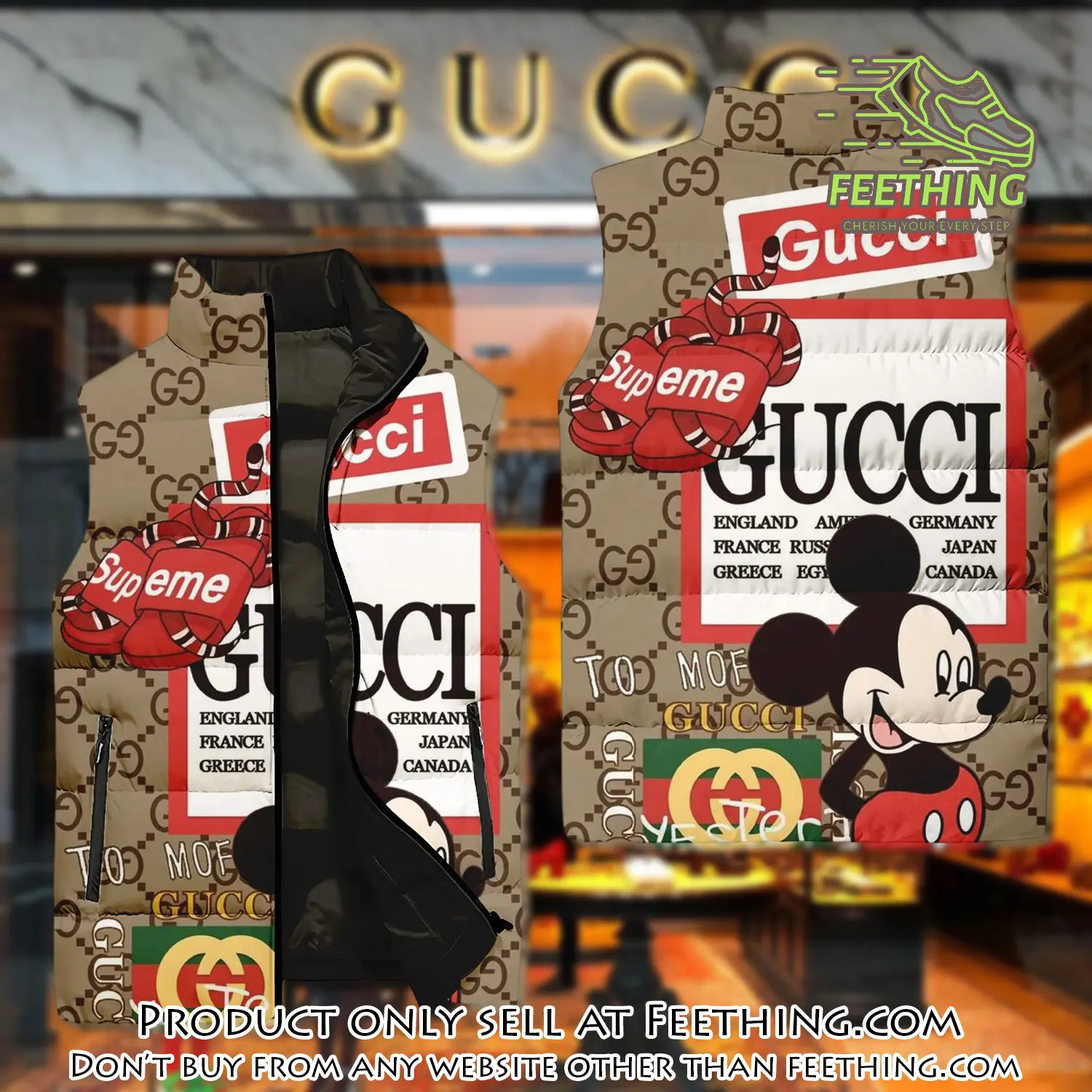 Gucci supreme mickey luxury brand 3d sleeveless down jacket ft5612304